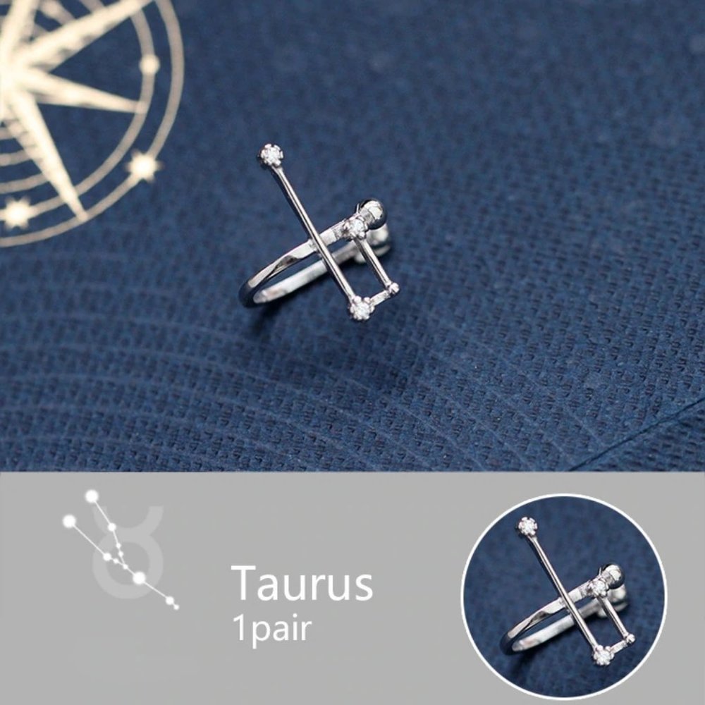 925 Sterling Silver Zodiac Earrings Cuff-Taurus